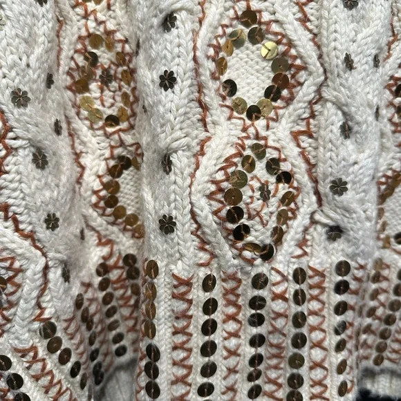 Free People Guilded Cream and Gold Embroidered Sweater - Picture 4 of 7